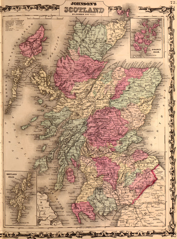 Scotland 1862 Johnson and Ward Historic Map Reprint