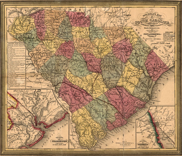 South Carolina State 1834-49 Mitchell, Thomas, Cowperthwait Historic Map Reprint