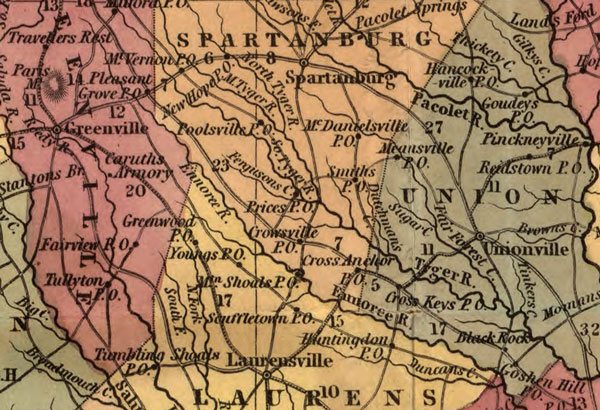 South Carolina State 1834-49 Mitchell, Thomas, Cowperthwait Historic Map detail