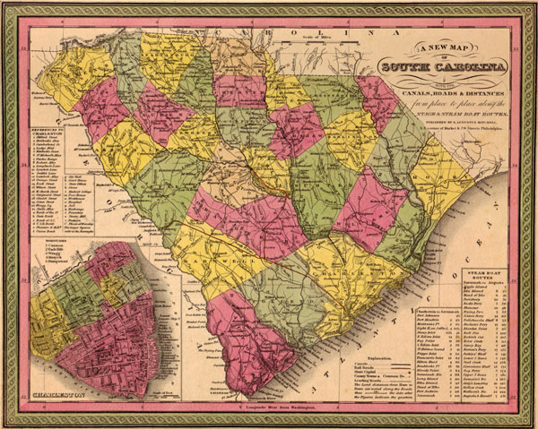 South Carolina State 1849 Mitchell Historic Map Reprint