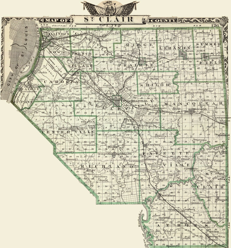 St. Clair County, Illinois 1876 Historic Map Reprint by Union Atlas Co., Warner & Beers