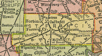 Early map of St. Francis County, Arkansas including Forrest City, Madison, Widener, Palestine, Wheatley, Colt