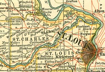 Early map of St. Charles County, Missouri O'Fallon, Wentzville, Cottleville, Foristell, Portage Des Sioux