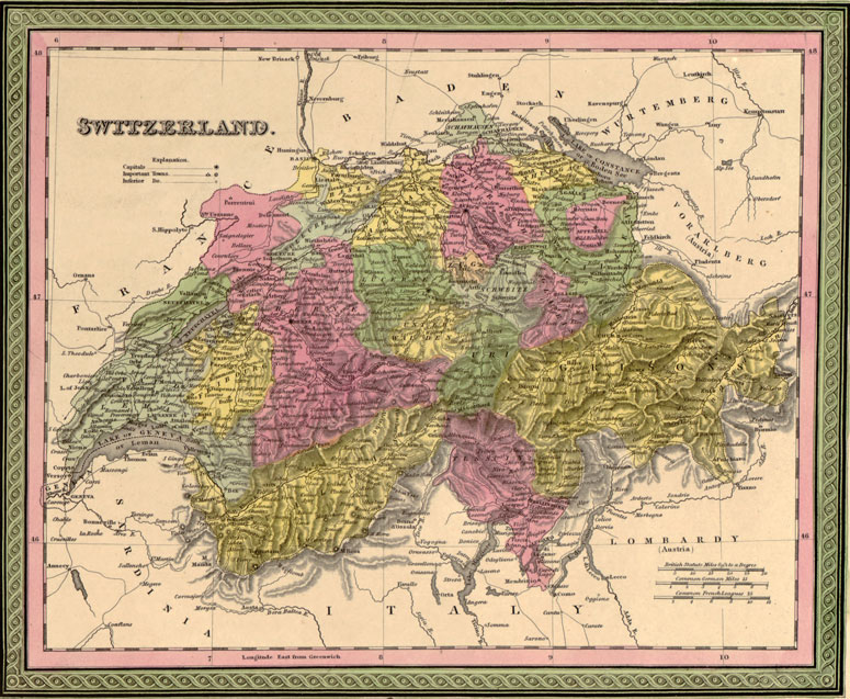 Switzerland 1849 Mitchell Historic Map Reprint