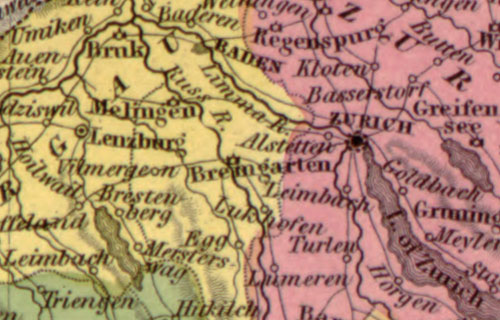 Switzerland 1849 Mitchell Historic Map detail