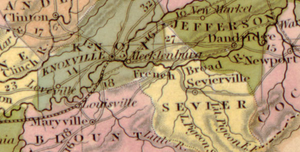 Tennessee State 1841 Historic Map by Tanner, detail