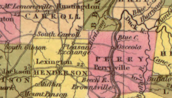 Tennessee State 1849 Historic Map by S. Augustus Mitchell, detail