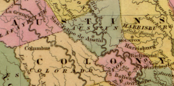 Texas State (Texas Republic) 1833 Historic Map by Tanner, Reprint, detail
