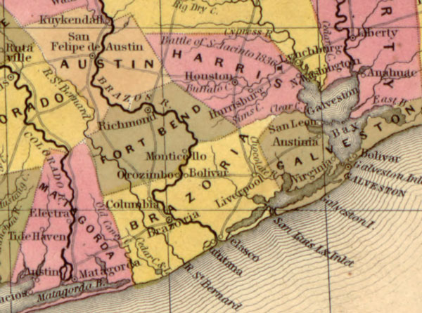 Texas State 1845 Mitchell Historic Map Reprint, detail