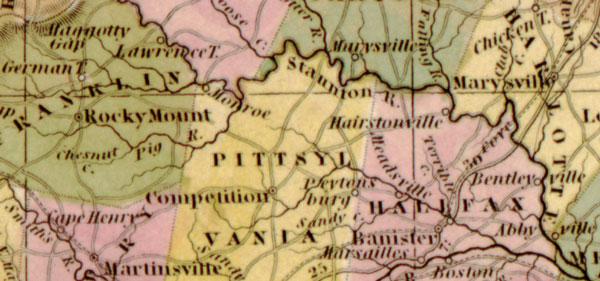 Virginia State 1836 Historic Map by Tanner, detail