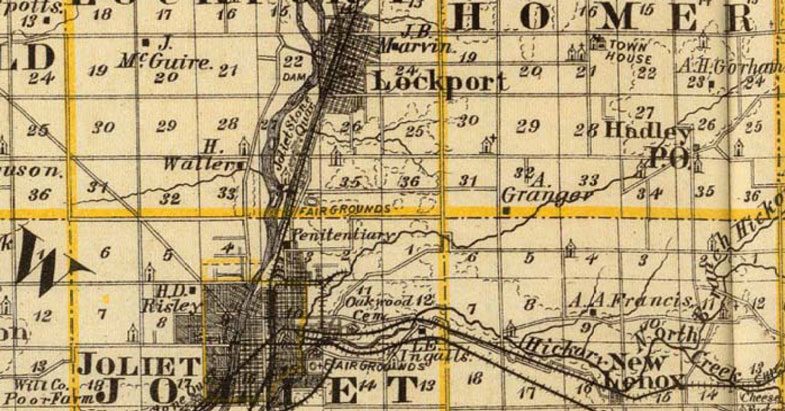 Detail of Will County, Illinois 1876 Historic Map Reprint by Union Atlas Co., Warner & Beers