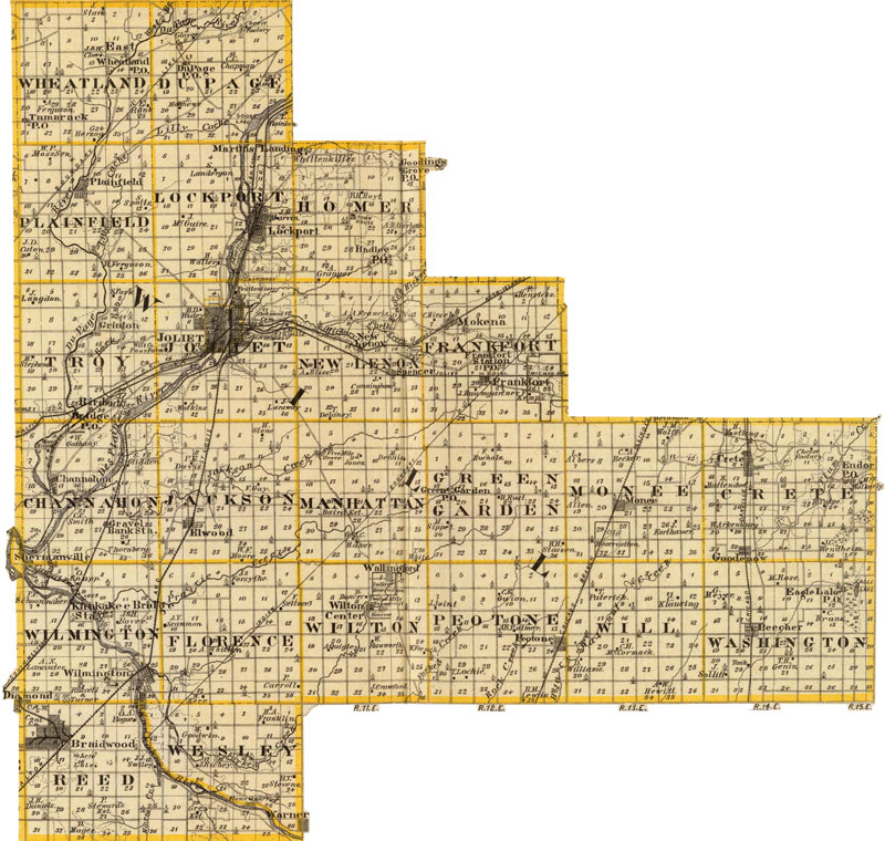 Will County, Illinois 1876 Historic Map Reprint by Union Atlas Co., Warner & Beers