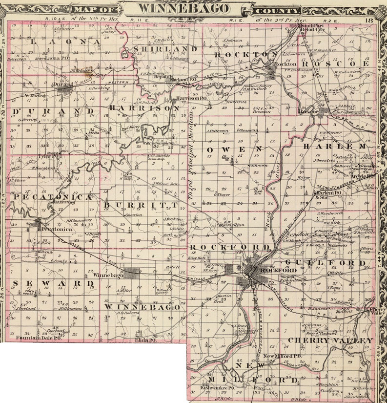 Winnebago County, Illinois 1876 Historic Map Reprint by Union Atlas Co., Warner & Beers