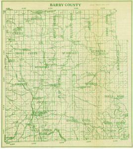Early map of Barry County, Missouri including Cassville, Monett, Purdy, Exeter, Butterfield, Washburn, Seligman, and more