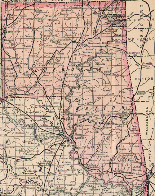 Cherokee Nation Indian Territory 1905 Map Reprint