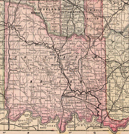 Chickasaw Nation Indian Territory 1903-1905 Map Reprint