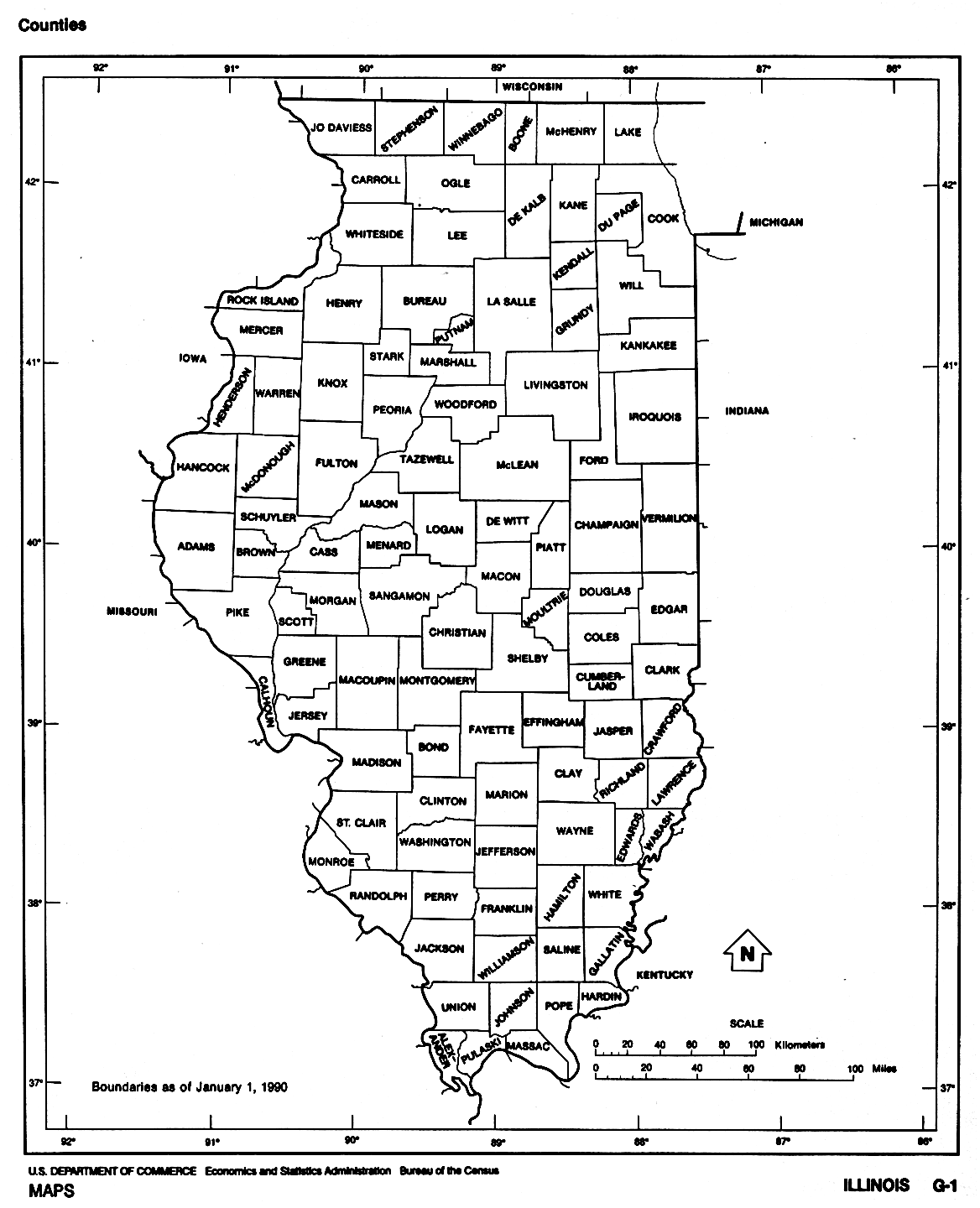 Illinois Counties map with location and outline of each county in IL