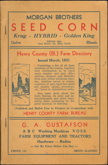 Henry County Illinois Farm Directory 1931 Cambridge Colona Galva Geneseo Kewanee IL