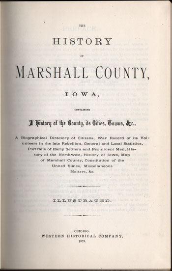 History of Marshall County, Iowa, 1878, history, genealogy, book