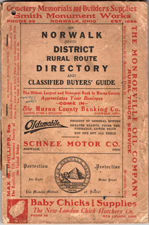 Norwalk, Ohio District Rural Route Directory, Huron County, 1928, book