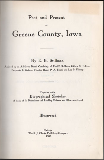 Past and Present of Greene County, Iowa, E. B. Stillman, 1907, genealogy, book