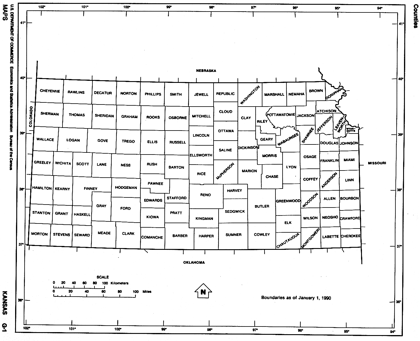 Map of Kansas Counties MO County Outlines