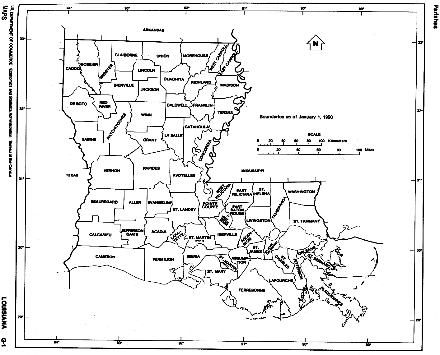 Louisiana State Map With Outline And Location Of Each Parish In LA 